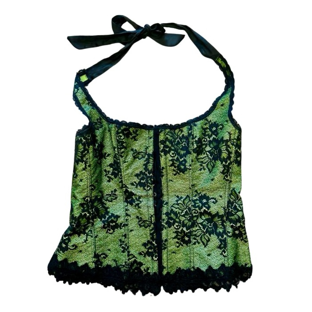 Frederick's Green Floral Halter Corset Size 38